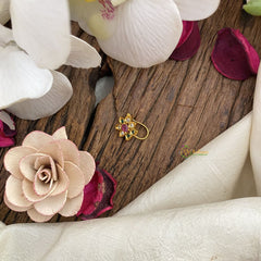 Vriksham Unique Floral AD Stone Nath/Nose pin-White Red & Green-G17371