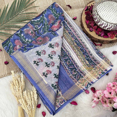 Vriksham Blue & Pitch Floral Maheshwari Silk Cotton Saree-Handloom Maheshwari Saree-VS4941