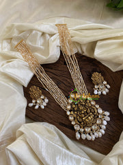 Golden Brown Bead Jadau Kundan Pendant Mala -Lakshmi Pendant -J1646