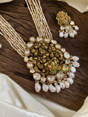 Golden Brown Bead Jadau Kundan Pendant Mala -Lakshmi Pendant -J1646
