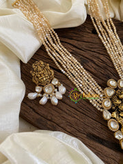 Golden Brown Bead Jadau Kundan Pendant Mala -Lakshmi Pendant -J1646