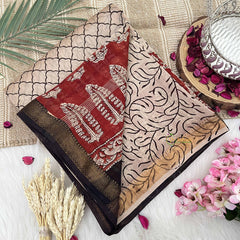 Vriksham Dutch White & Red Square Maheshwari Silk Cotton Saree-Handloom Maheshwari Saree-VS4942