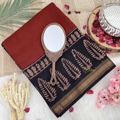 Vriksham Burn Red & Black Maheshwari Silk Cotton Saree-Handloom Maheshwari Saree-VS4944