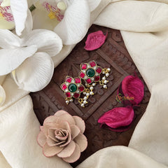 Vriksham Antique Sheesh Phool Jadau Press Bugadi-Red Green & White-Pearl-J3574