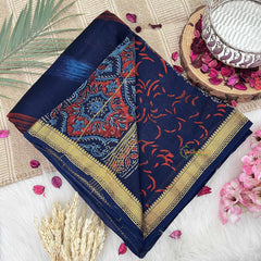 Vriksham Classic Blue & Red Design Maheshwari Silk Cotton Saree-Handloom Maheshwari Saree-VS4945