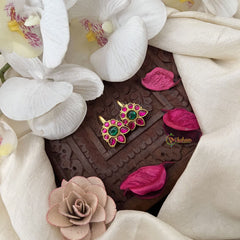 Vriksham Gul-Mor Pair Kundan Jadau Press Bugadi-Red Green-J3506