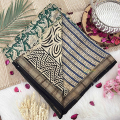 Green Maheshwari Cotton Silk Saree -Handloom Maheshwari Saree-VS4933