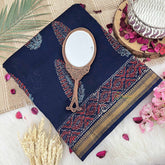 Vriksham Navy Blue & Leaf Design Maheshwari Silk Cotton Saree-Handloom Maheshwari Saree-VS4946