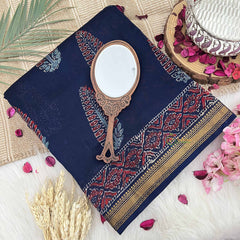 Vriksham Navy Blue & Leaf Design Maheshwari Silk Cotton Saree-Handloom Maheshwari Saree-VS4946