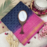 Vriksham Blue & Pink Square Design Maheshwari Silk Cotton Saree-Handloom Maheshwari Saree-VS4947