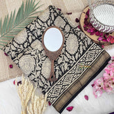 Vriksham Black and White Maheshwari Cotton Silk Saree -Handloom Maheshwari Saree-VS4934