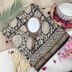 Vriksham Black and White Maheshwari Cotton Silk Saree -Handloom Maheshwari Saree-VS4934