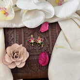 Vriksham Floral Fantasy Kundan Jadau Press Bugadi-Red Green & White-J3512