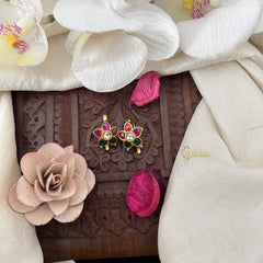 Vriksham Floral Fantasy Kundan Jadau Press Bugadi-Red Green & White-J3512