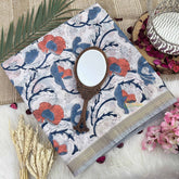 Vriksham White & Pitch Floral Maheshwari Silk Cotton Saree-Handloom Maheshwari Saree-VS4940