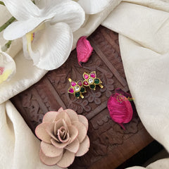 Vriksham Floral Fantasy Kundan Jadau Press Bugadi-Red Green & White-J3512