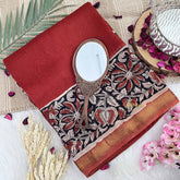 Vriksham Radish Red & Black Floral Maheshwari Silk Cotton Saree-Handloom Maheshwari Saree-VS4939