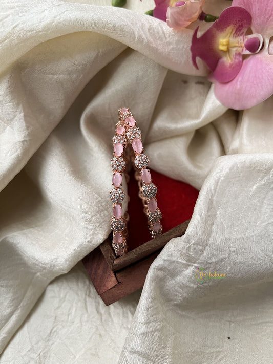 Rose Gold Tone American Diamond Pastel Pink Bridal Bangle - G11967