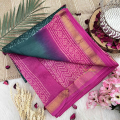 Vriksham Aqua Blue & Pink Leaf Maheshwari Silk Cotton Saree-Handloom Maheshwari Saree-VS4938