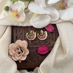 Vriksham Half Moon & Diya With Pearl Kundan Jadau Press Bugadi-Red Green-J3528