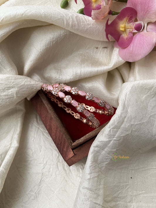 Rose Gold Tone American Diamond Pastel Pink Bridal Bangle - G11967