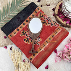 Vriksham Black With Red Maheshwari Cotton Silk Saree-Handloom-VS4930