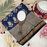 Vriksham Blue & Cream Manga Maheshwari Silk Cotton Saree-Handloom Maheshwari Saree-VS4937