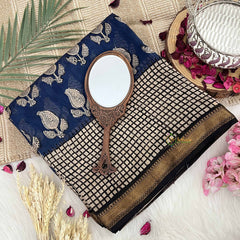 Vriksham Blue & Cream Manga Maheshwari Silk Cotton Saree-Handloom Maheshwari Saree-VS4937