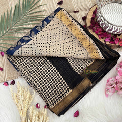 Vriksham Blue & Cream Manga Maheshwari Silk Cotton Saree-Handloom Maheshwari Saree-VS4937