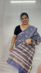 Vriksham Blue & Pitch Floral Maheshwari Silk Cotton Saree-Handloom Maheshwari Saree-VS4941