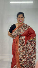 Vriksham Radish Red & Black Floral Maheshwari Silk Cotton Saree-Handloom Maheshwari Saree-VS4939