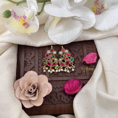 Vriksham Royal Peacock Nakshi Jadau Press Bugadi-Red Green & White-Pearl-J3569