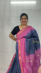 Vriksham Blue & Pink Square Design Maheshwari Silk Cotton Saree-Handloom Maheshwari Saree-VS4947