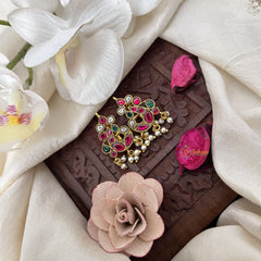 Vriksham Royal Peacock Nakshi Jadau Press Bugadi-Red Green & White-Pearl-J3569