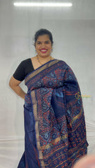 Vriksham Classic Blue & Red Design Maheshwari Silk Cotton Saree-Handloom Maheshwari Saree-VS4945