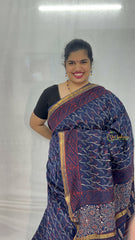 Vriksham Royal Blue Maheshwari Silk Cotton Saree-Handloom Maheshwari Saree-VS4943