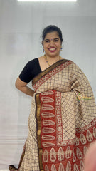 Vriksham Dutch White & Red Square Maheshwari Silk Cotton Saree-Handloom Maheshwari Saree-VS4942