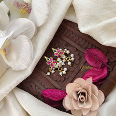 Vriksham Paisley Floral Charm Kundan Jadau Press Bugadi-Red White & Green-Pearl-J3535