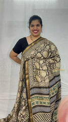 Vriksham Black and White Maheshwari Cotton Silk Saree -Handloom Maheshwari Saree-VS4934