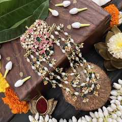 Vriksham Elegant Floral  White & Green Pearls Style 1 Gram Gold Jada Billai-G20348