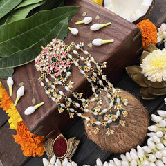 Vriksham Elegant Floral  White & Green Pearls Style 1 Gram Gold Jada Billai-G20348