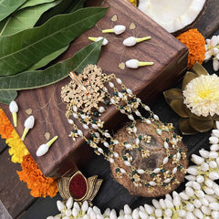 Vriksham Elegant Floral  White & Green Pearls Style 1 Gram Gold Jada Billai-G20348