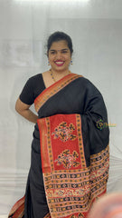 Vriksham Black With Red Maheshwari Cotton Silk Saree-Handloom-VS4930