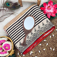 Vriksham Off White With Multi Color Striped Print Ajrakh Modal Silk Saree-VS4665