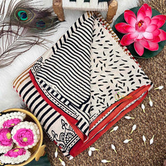 Vriksham Off White With Multi Color Striped Print Ajrakh Modal Silk Saree-VS4665