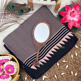 Vriksham Black With Golden Pink Striped Print Ajrakh Modal Silk Saree-VS4666