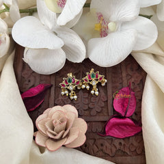 Vriksham Antique Lotus Floral Jadau Press Bugadi-Red Green & White-Pearl-J3570