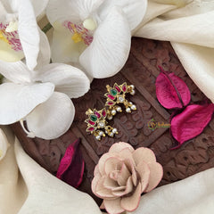 Vriksham Antique Lotus Floral Jadau Press Bugadi-Red Green & White-Pearl-J3570