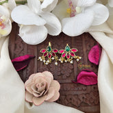 Vriksham Royal Diya & Leaf Style Kundan Jadau Press Bugadi-Green Red-Pearl-J3524