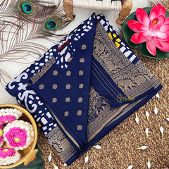 Vriksham Navy Blue Bandhani Print Ajrakh Dola Silk Saree-VS4375